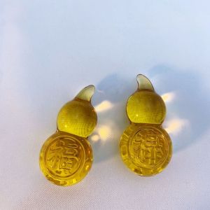 k9黄水晶琉璃葫芦 福禄 摆件 水晶玻璃仿玉小葫芦吊坠挂件挂坠散珠 Feng Shui