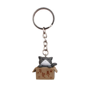 Cute "Adopt Me" Cat Keychain Resin Kitten in Box Pendant Key Ring for Cat Lovers
