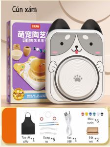 Hàng Sẵn Đồ chơi máy làm gốm sứ HandMadeBàn xoay tạo hình đất sét làm gốm nghệ thuật cho bévà màu tô.