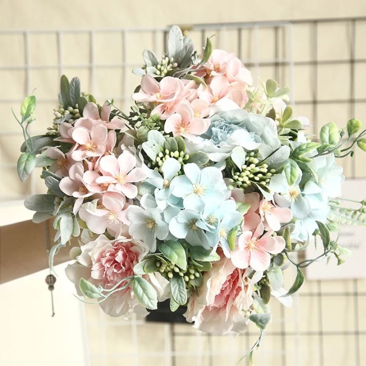 1 Bouquet Camellia Artificial Peony Rose Flowers Silk Fake Flower ...