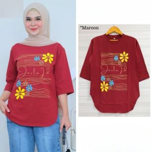 Blouse Wanita Korean Style flora Blus Bahan Kaos Katun Combed 24s Aplikasi Sablon Premium Baju Atasan Jumbo S M L XL XXL 3XL Outfit Remaja Korean Style Terbaru Termurah Nyaman Dipakai Sehari-hari