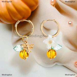 [COD] Modingdue Fashionable Orange Fruit Honey Bee Hoop Earrings For Women Ear Buckle Suitable For Wearing Jewelry Gifts