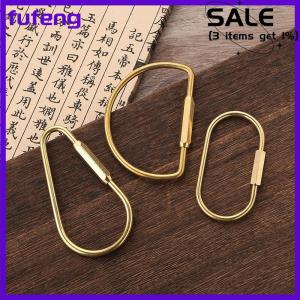fufeng Simple Copper Keychain With Screw Lock D-shape Hooks Key Ring Carabiner Buckles Clip D-Type Waist Hanging Key Holder Accessories