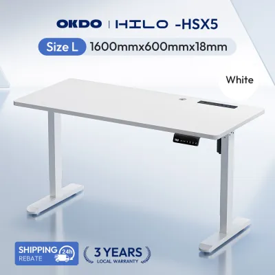 OKDO Electric Stand Desk 70-115cm 4 Presets 80kg Elm Wood Anti-collision Child Lock 3Yr Wty