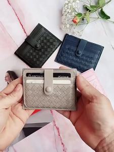 Womens Woven Pattern Card Holder Lightweight Multi-Slot Snap Button ID Card Case Large Capacity Bank Card Portable Wallet