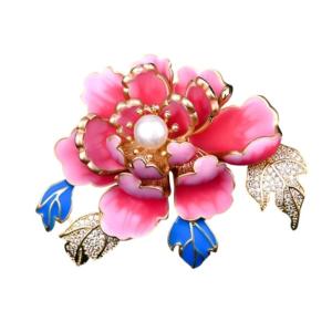 Elegant Flower Brooch Pin For Women Vintage Pearls Rhinestones Inlayed Lapel Pin Accessory For Dresses