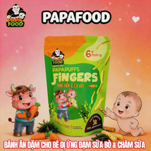 Bánh ăn dặm PAPAPUFFS FINGERS - Vị RONG BIỂN&CÀ RỐT - 100% Ngũ Cốc Hữu Cơ - CHO BÉ DỊ ỨNG ĐẠM SỮA BÒ & CHÀM SỮA - Gói 30G - (MSMV: 8938549094148)