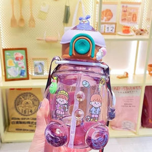 Botol Minum Anak  Karakter Bear Lucu Dan Unik + Sedotan + Tali Selempang + Stiker 2D + Stiker 3D I BPA Free 1000ML