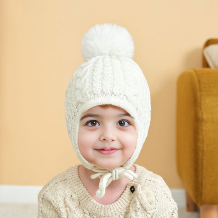 Children Acrylic Hat Children Cold Weather Hat Adorable Plush Ball