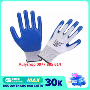 Găng tay lao động chống trơn trượt 389 cao cấp găng tay PU găng tay phủ cao su sần