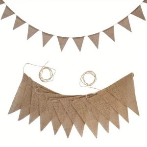 FLORI Triangles Birthday Linen Banner Hanging Multicolor Pennant Flags Vintage 12 Flags Photo Prop Banners Birthday Party Favor