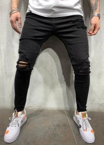 Celana  Panjang Jeans Bahan Black Denim Model Sobek Ripped Warna Hitam