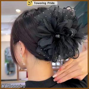 [Towering Pride] Lưới Ren Màu Đen Lông Ribbon Bow Móng Vuốt Tóc Kẹp Tóc Lớn Ponytail Chủ Tóc Clip Tóc Phụ Kiện Tóc Cho Phụ Nữ