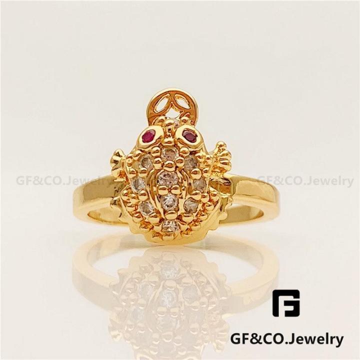 Zircon 14K Gold Money Capture Frog Ring 1414r