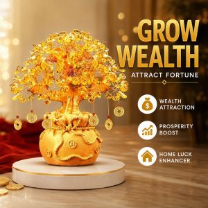 Feng Shui Golden Crystal Money Tree Lucky Wealth Ornament Bonsai Home Office Desk Shop Decor Auspicious Housewarming Opening Gift