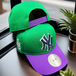 【COD】YanKees Green & Purple Color Blocking Curved Brim For Men Snapback Cap Vintage cup baseball Cap 3D Embroidery Cap High Quality
