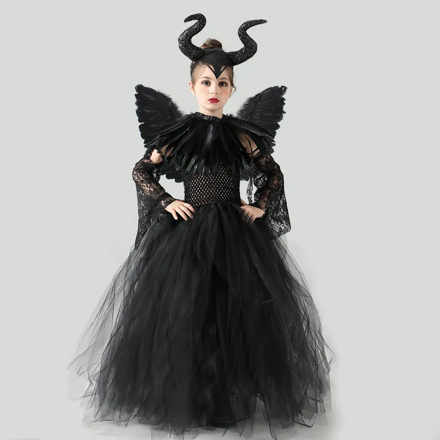 Disney Halloween Costume Maleficent Tutu Dress For Girls Cosplay