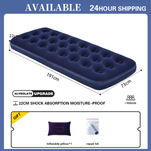 camping/domestic portable Single Person inflatable bed (With Pump) Flocked air bed multiple sizes