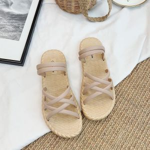 รองเท้าแตะส้นแบนชายหาดผู้หญิง ผู้ขี้เกียจต้องมีรองเท้าส้นหนาสไตล์โรมันที่สวมใส่สบาย