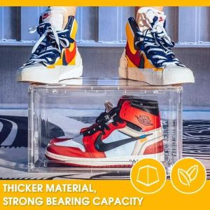 【Fans tone】1Pc Magnetic Shoe Storage Boxes Clear Plastic Stackable Shoe Organizer Bins Drawer Type Side Opening Shoe Holder Moisture-Proof And Dust-Proof Plastic Acrylic Shoe Cabinet
