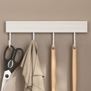 CEMOMEF 20/30/40/50cm Kitchen Utensils Rack Space Aluminum Rail Kitchen Hook Rack Space Saving Punch-Free Wall Hanging Rod Rack Home