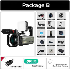 ORDRO Camcorder HDR-AX60 YouTube AF-L Lock focus 4K 28MP 12X Optical Zoom 3.5 Inch IPS Touch Screen UHD AF-L Lock WiFi 100X digital zoom 1080P 60FPS