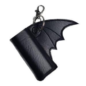 Bat Shaped PU Leather Lighter Holder Case Keyring Protective Sleeve Keychain Accessory For Travel Or Commuting