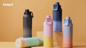 【New】Keepe Flask Ice Flake Gradient Insulated Tumbler Sport Vacuum Flask Wide Mouth Tritan Lid