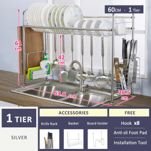 GSlife 60/80/90/100cm 304 Stainless Steel Drying Drainer Dish Cabinet Rack Kitchen Organizer Sink Drain Rack Storage Rack With Cutting Board Knife Holder