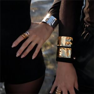 LINSBAYWU Metal Wide Open Bangle Minority Design Europe American Style Exaggerated Bracelet Creative Jewelry Accessories Cuff Bangles Women