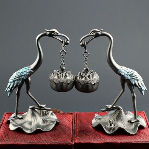 GAOSU Thủ công hợp kim Dụng cụ giữ hương cần cẩu Bền Hình dạng cần cẩu Lò treo cần trục sen Thanh lịch Thủ công Khay hương treo cổ Văn phòng