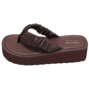 [Free Shipping] 4.5CM Height-Increasing Platform Sandals White WomenS Summer Outdoor Wear With Pleated Elastic Straps Thick-Soled Beach Shoes Wedge Heel Sandals