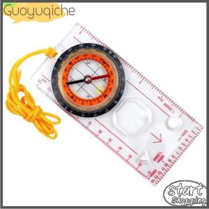 【Guoyuqiche】 Portable Compass Scale Ruler Multifunction Map Ruler With Lanyard For Outdoor Camping Hiking