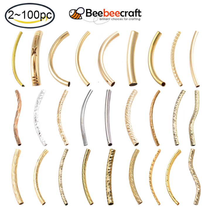 2-100 pc Curved Brass Tube Beads Real 18K Gold Plated Tube Sleek