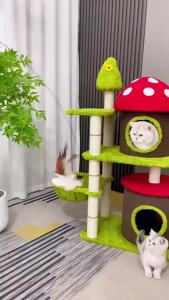 Large Cat Tree House Colorful Mushroom Cat Climbing Frame Condos Tree Hole Cat Toy