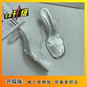 [Free Shipping] Transparent High-Heeled Sandals New Summer Styles Mid-Heel Chunky Heel Crystal-Embellished For Outdoor Wear