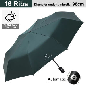 20 Ribs Automatic Payong Umbrella 105cm Large Canopy Double Rib Windproof Black Gel UV Protection Sun Rain Dual Use Folding Umbrella