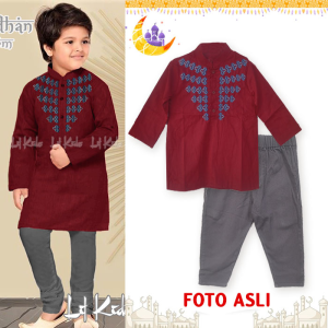 Baju Atasan  Baju Koko Anak Putih Lengan Panjang Import Murah Setelan Koko Panjang Anak Panjang Anak Laki Laki Import Murah Merah Bordir Segitiga