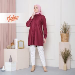 Nafisa Tunik Fleksibel Day - Kemeja Tunik Day to Day Toyobo Size Lengkap - Merah Hati