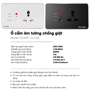 (Rạng Đông) Các loại Ổ cắm âm tường Ổ cắm chống giật OCAT Mặt kính cao cấp