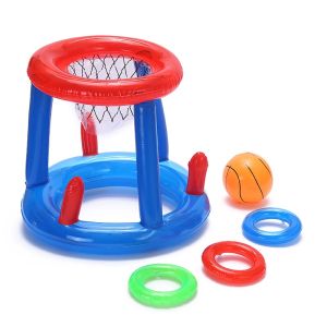 Water Basketball Hoop Floating Basketball Stand and Ring Toss Inflatable Pool Play Game Set