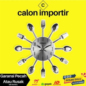 Jam Dinding Unik Besar Murah 3D Silent Move Kuliner Sendok Garpu COcok Untuk Di Cafe Hotel Resto