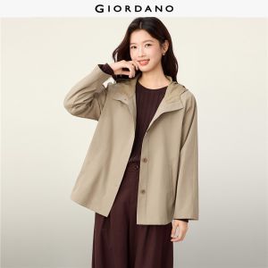 Giordano Beau Monde Women Raglan sleeve hooded trench jacket Free Shipping 13376777