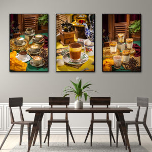 Tranh treo tường trang trí decor quán cà phê mẫu mới bộ 3 tấm có sẵn khung
