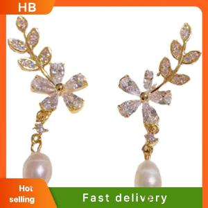 HB 1 Pair Exquisite Leaves Rhinestones Flower Stud Earrings For Women Tassel Earring Wedding Party Jewelry