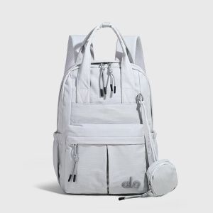 Alo Women Multi‑pocket Backpack with DetachablePouch Lightweight Nylon Daypack Casual Gym School Work Travel Hand Carry Rucksack
