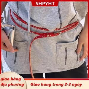 [COD] SHPYHT Giao hàng địa phương Y2k Punk đinh tán da đôi mỏng vành đai phụ nữ người đàn ông PU đen trắng eo Dây đeo hợp thời trang dây thắt lưng jeans váy trang trí