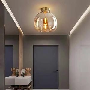 SXH  Nordic Light Luxury Postmodern Minimalist Entrance Balcony Light Corridor Aisle Light American Retro Round Glass Ceiling Light