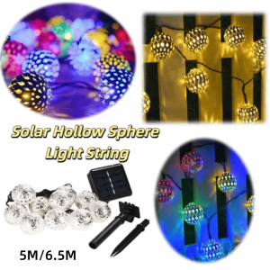 RIVENSTONE Gold Ball Solar LED String Lights Iron Round Ball Silver Ball Outdoor String Lights Art Decor Waterproof Iron Art String Lamp Outdoor Use