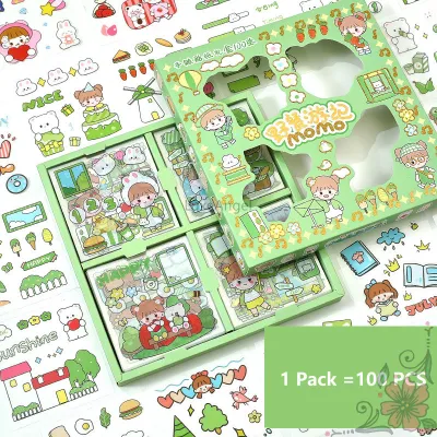 100PCS Korean Cute Waterproof Sticker Set Transparent Stationary Stickers Kawaii Sticker Scrapbook